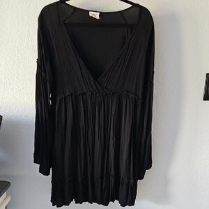 Peach Love California Black Long Sleeve V-Neck Empire Waist Dress